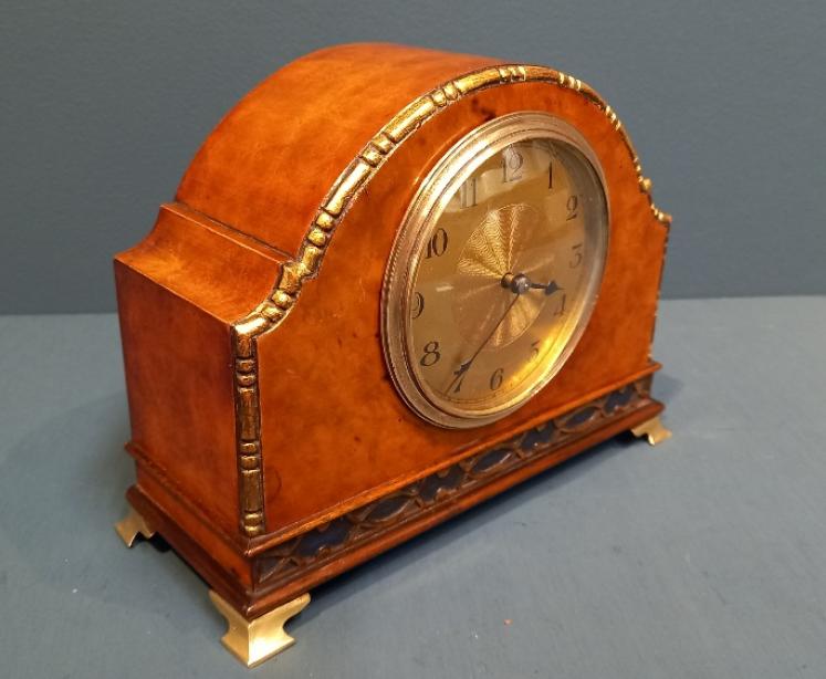 Edwardian Period Burr Walnut & Gilt Mantel Clock - Image 7