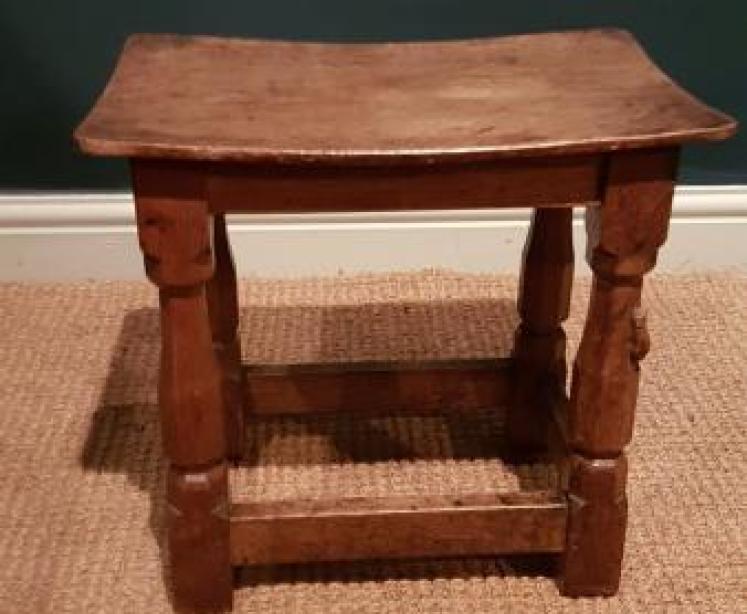 Matching Pair of Early Thompson's of Kilburn Mouseman Dished Top Stools - Image 6