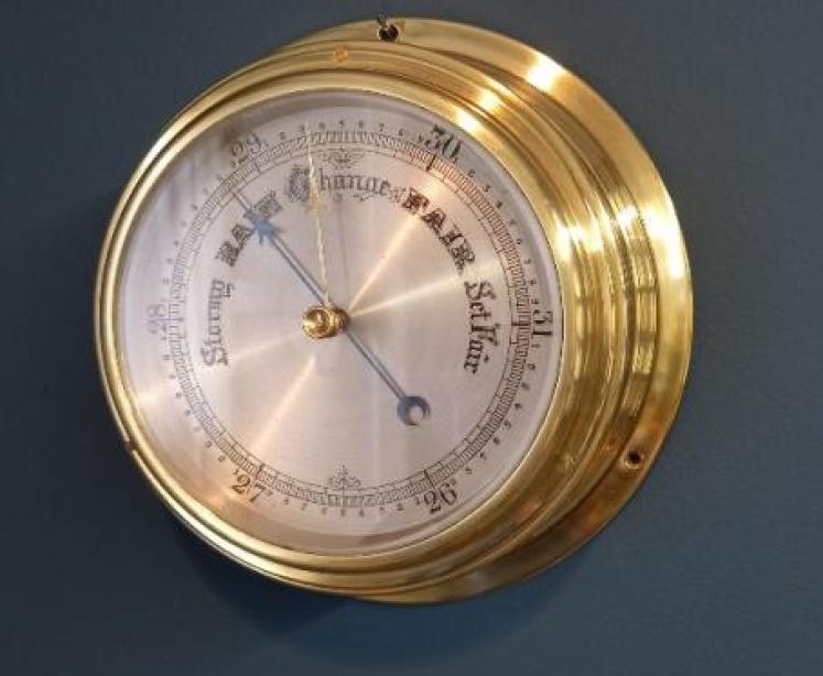 Edwardian Polished Brass Bulkhead Marine Barometer - Image 1