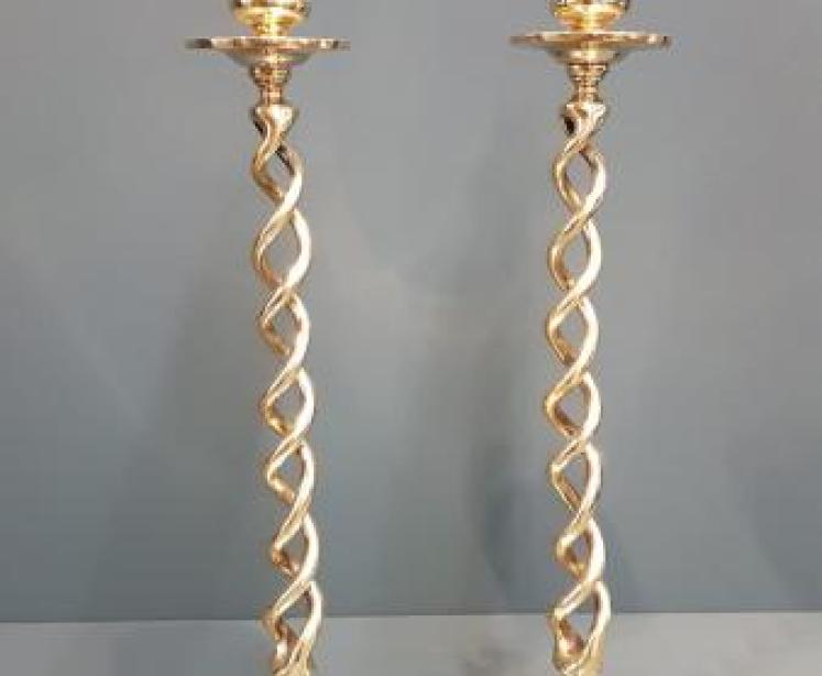 Pair of Large Victorian Brass Candlesticks - Image 1