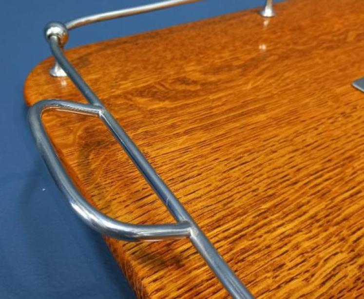 Late Victorian Polished Oak & Silver Plated Tray - Image 4