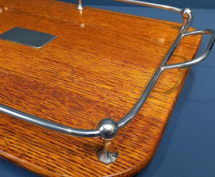 Late Victorian Polished Oak & Silver Plated Tray - Image 5