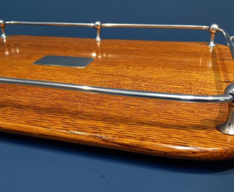 Late Victorian Polished Oak & Silver Plated Tray - Image 6