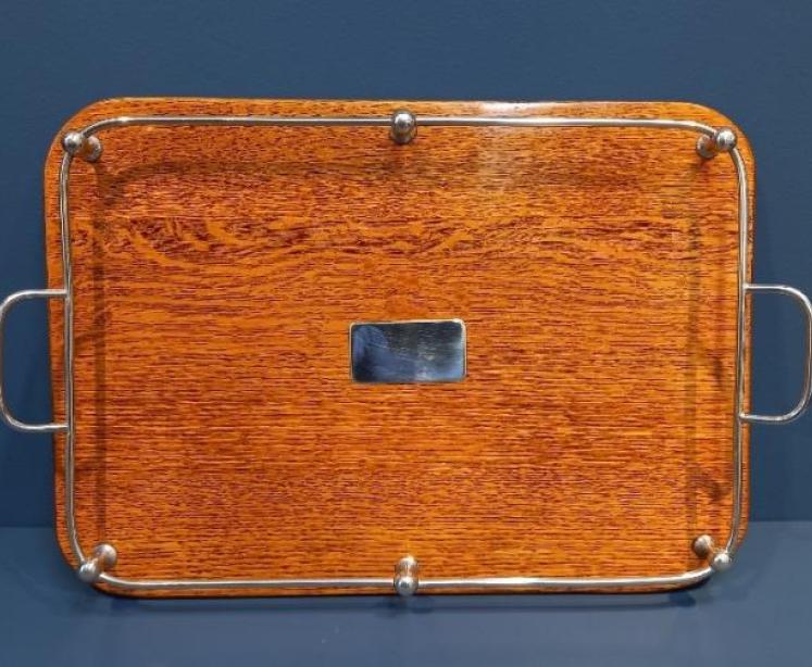 Late Victorian Polished Oak & Silver Plated Tray - Image 7