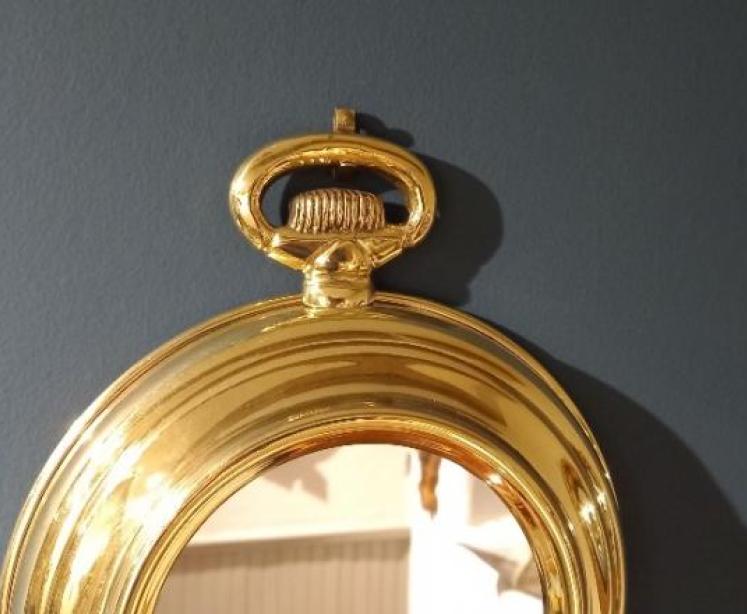 Stylish 1930's Brass Pocket Watch Style Wall Mirror - Image 6