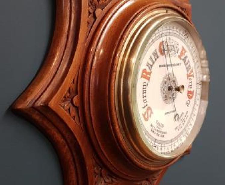 Superb Carved Walnut Starburst Barometer - Image 5
