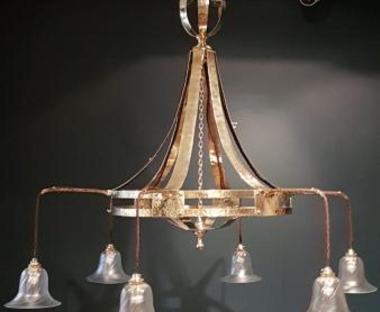 Superb Large Arts and Crafts Brass Chandelier - Image 2