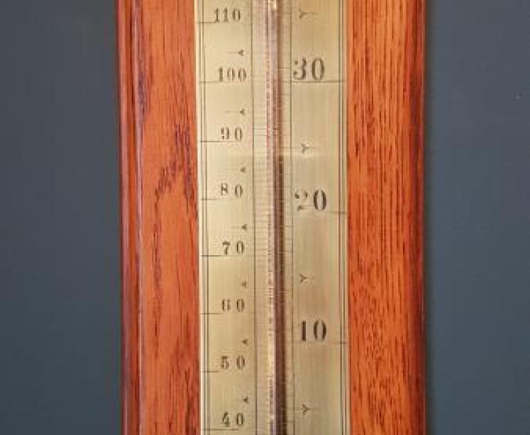 Edwardian Oak Thermometer and Paper Clip - Image 2