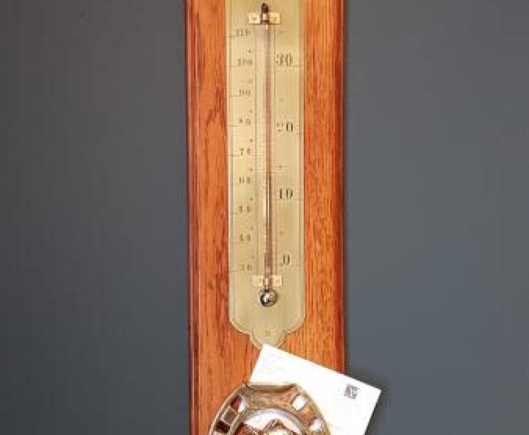 Edwardian Oak Thermometer and Paper Clip - Image 4