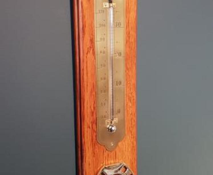 Edwardian Oak Thermometer and Paper Clip - Image 5
