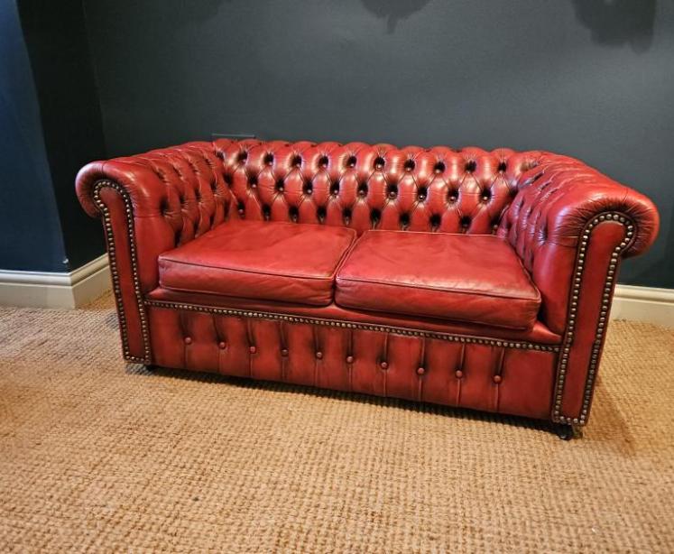 Unusual Miniature Red Leather Chesterfield Sofa - Image 1