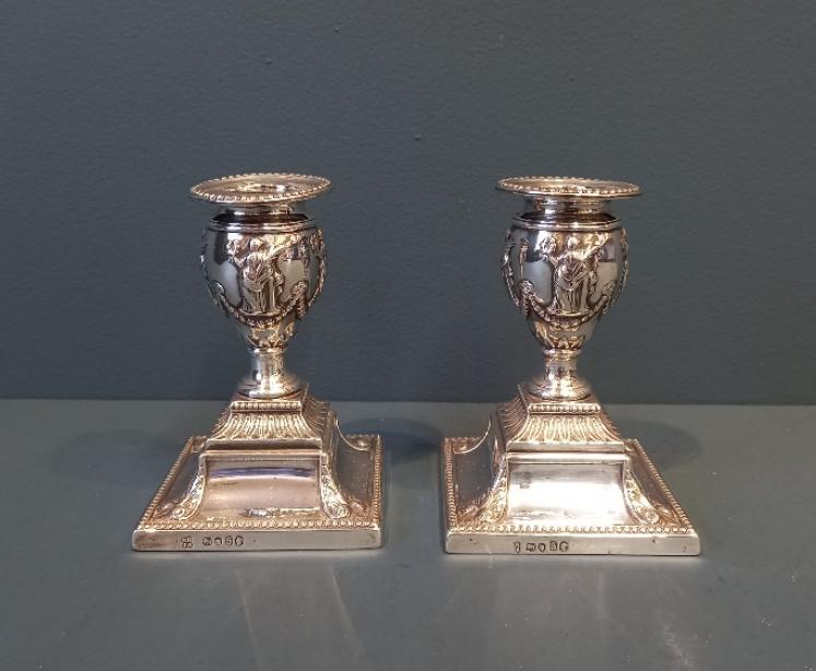 Matching Pair of Victorian Sheffield Silver Candlesticks - Image 1