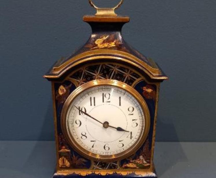 Small Edwardian Blue Chinoiserie Mantel Clock - Image 1