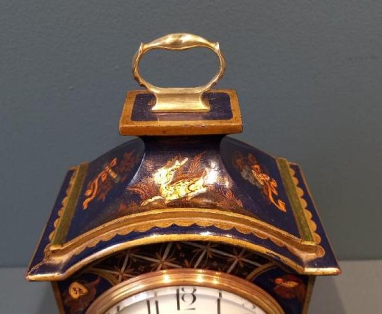 Small Edwardian Blue Chinoiserie Mantel Clock - Image 2