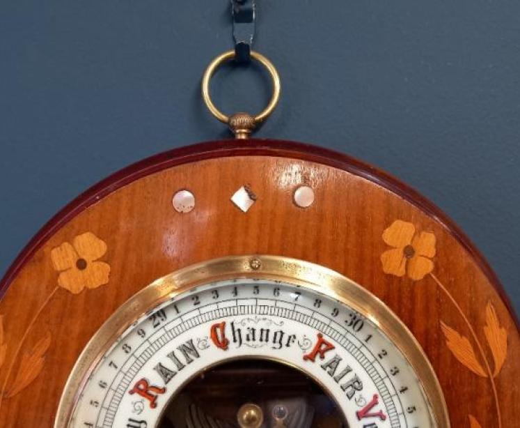 Edwardian Fruitwood Inlaid Aneroid Barometer - Image 2