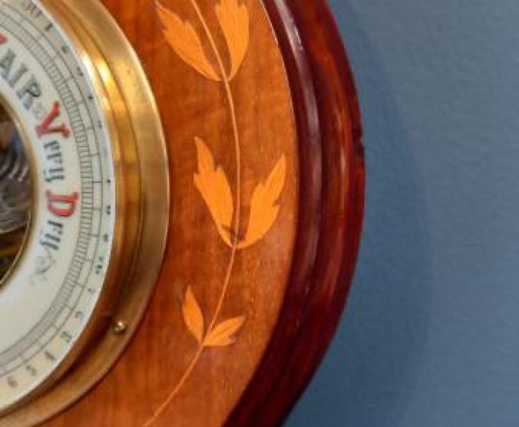 Edwardian Fruitwood Inlaid Aneroid Barometer - Image 4