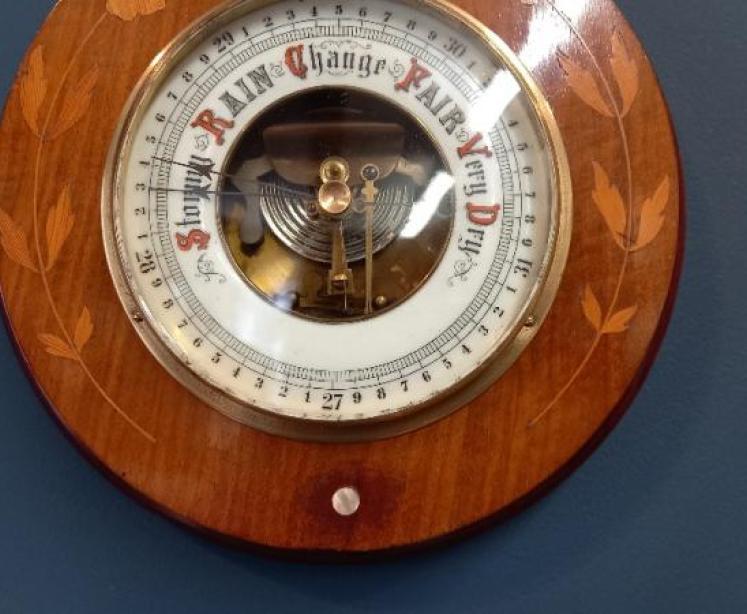 Edwardian Fruitwood Inlaid Aneroid Barometer - Image 5