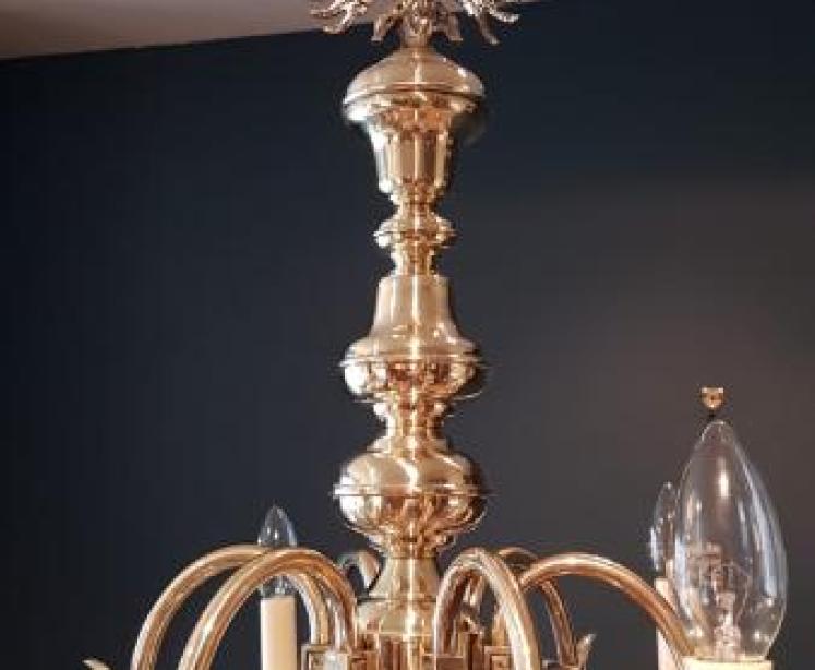 Edwardian Polished Brass Two Tier Chandelier  - Image 4