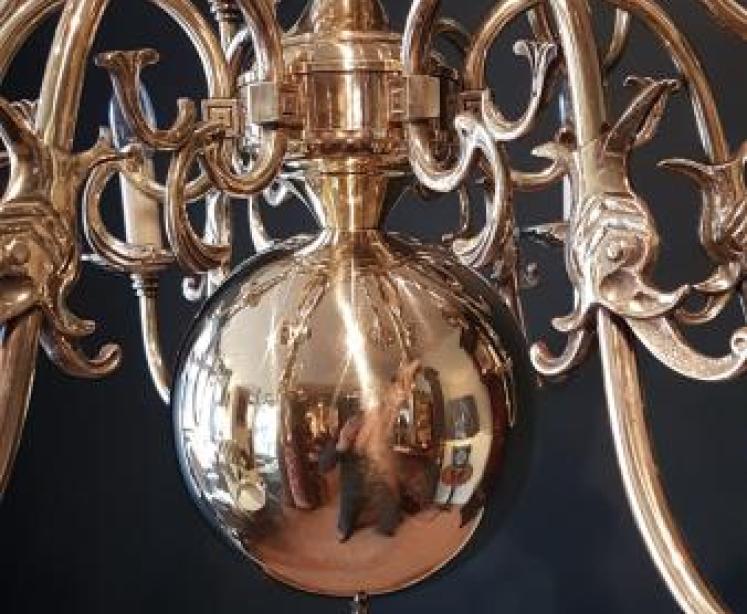 Edwardian Polished Brass Two Tier Chandelier  - Image 5