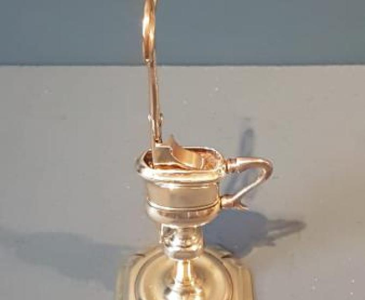 Rare George III Brass Candle Snuffers and Petal Base Stand  - Image 6