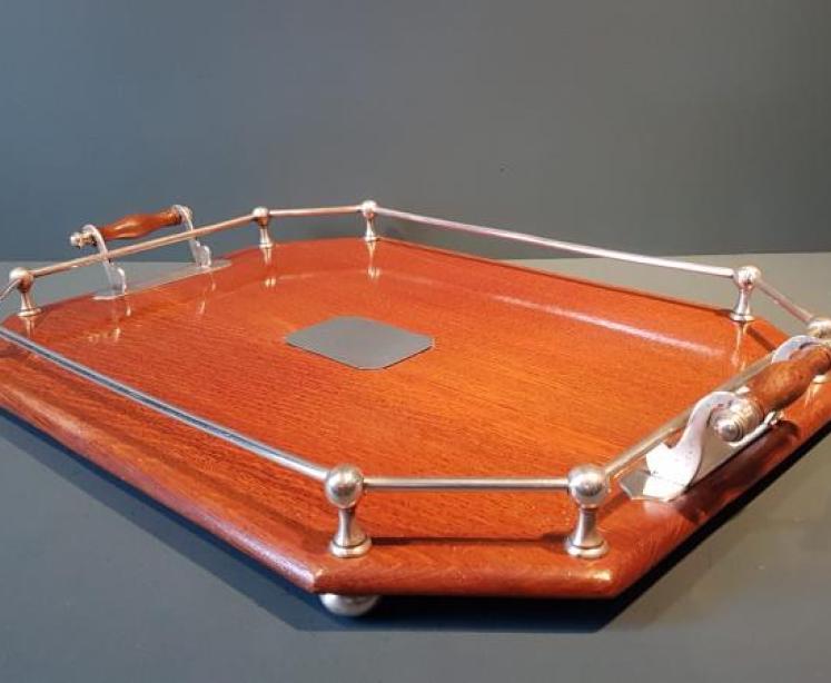 Immaculate Victorian Oak and Silver Plate Tray - Image 3
