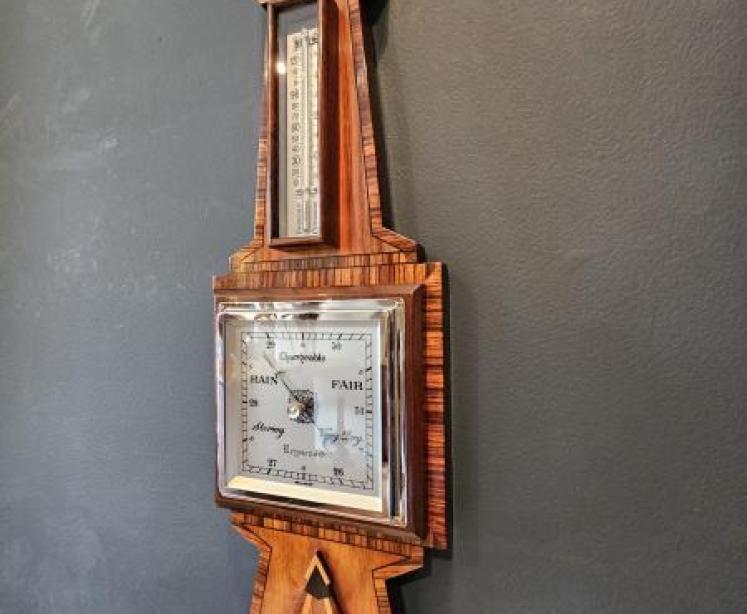 Art Deco Walnut Inlaid Banjo Barometer - Image 4