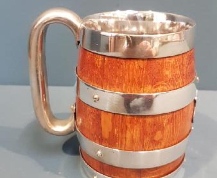 Victorian Oak and Silver Plated Tankard - Image 1