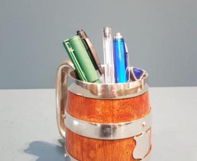 Victorian Oak and Silver Plated Tankard - Image 6