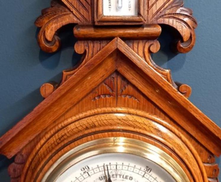 Victorian Polished Golden Oak Banjo Barometer - Image 5