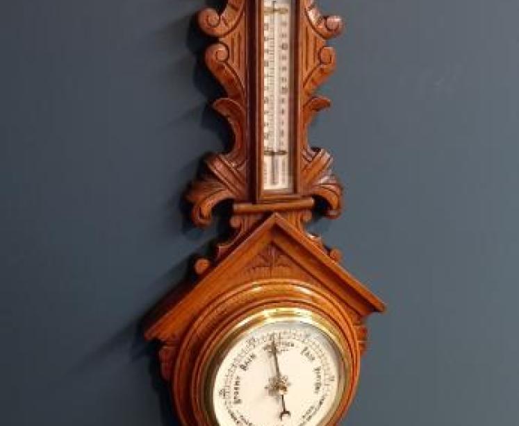 Victorian Polished Golden Oak Banjo Barometer - Image 7