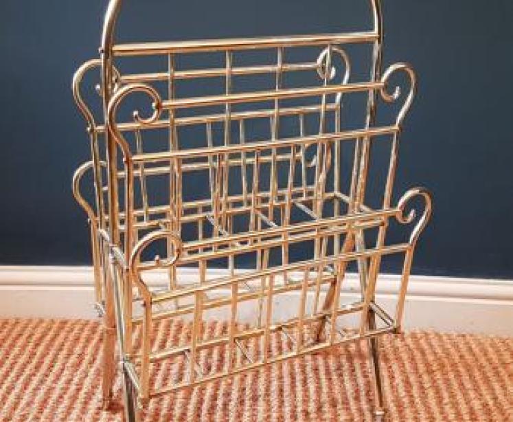 Superb Large Edwardian Brass Magazine and Paper Rack - Image 1