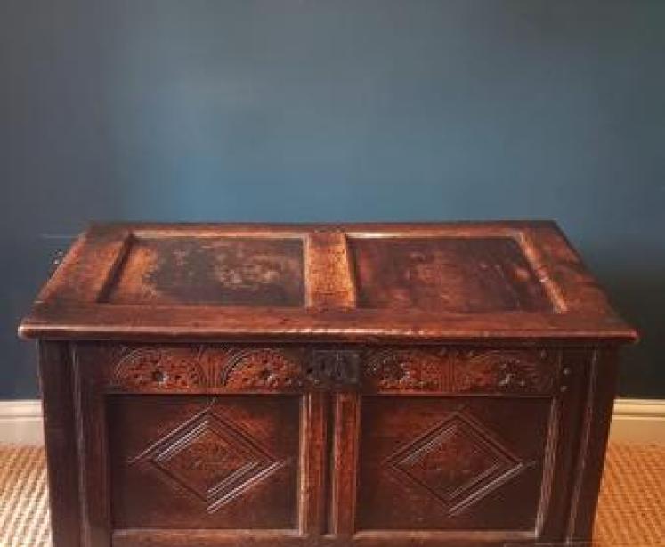 Period Oak Two Panel Coffer  - Image 1