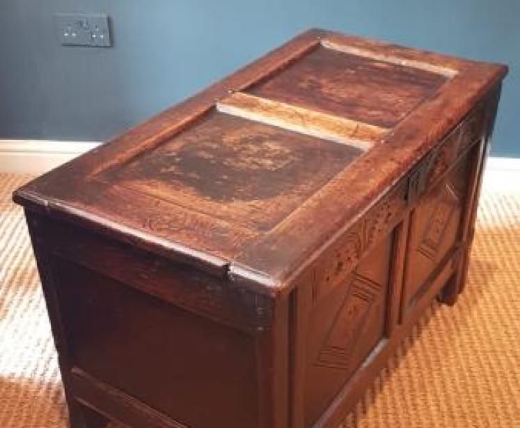 Period Oak Two Panel Coffer  - Image 3