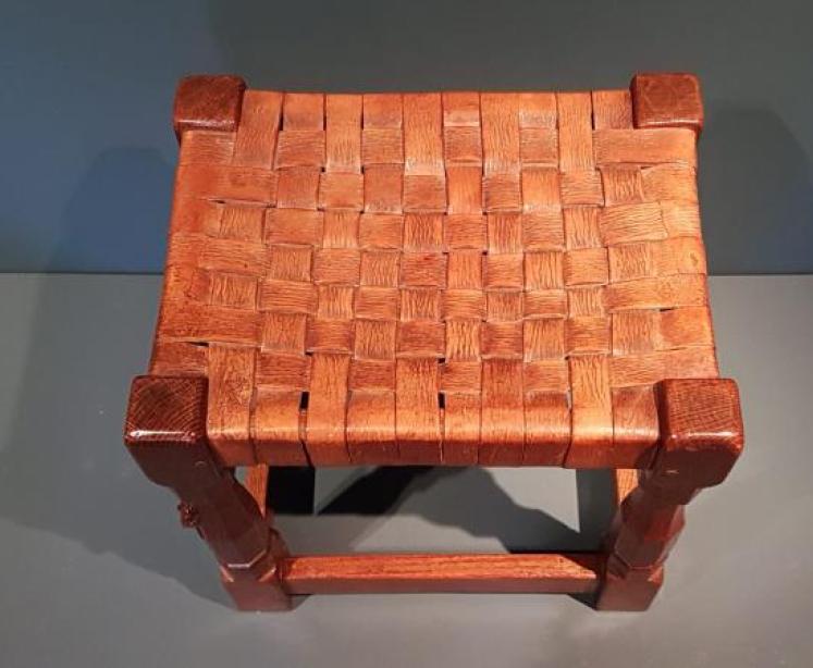 1940's Mouseman Leather Top Stool - Image 4