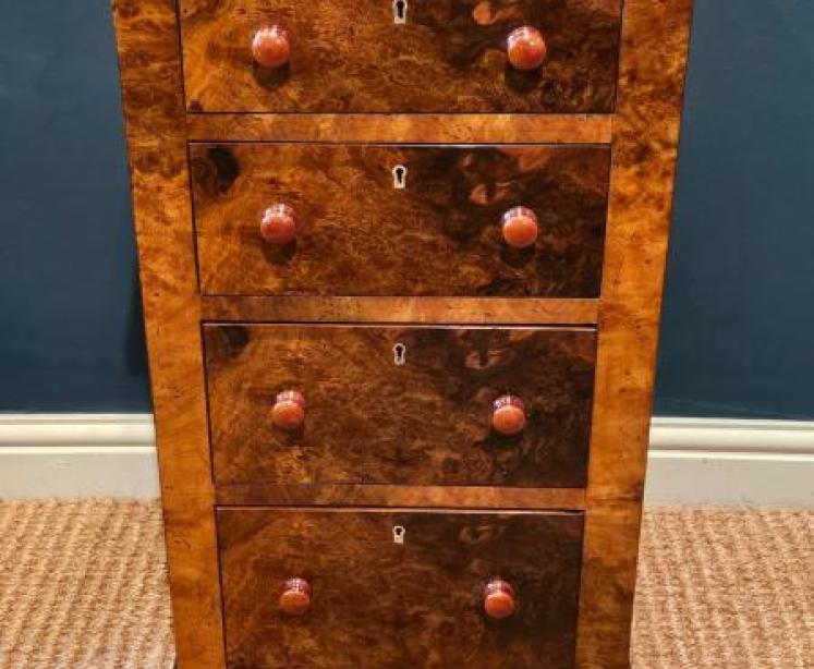 Matching Pair of Victorian Burr Walnut Bedside Chests - Image 2
