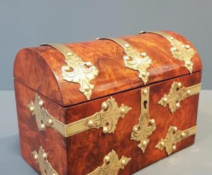 Victorian Burr Walnut Brass Bound Stationery Box - Image 2