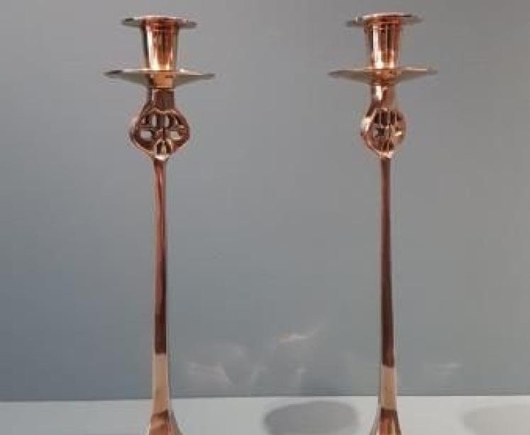 Matching Pair of Art Nouveau Brass Candlesticks - Image 1