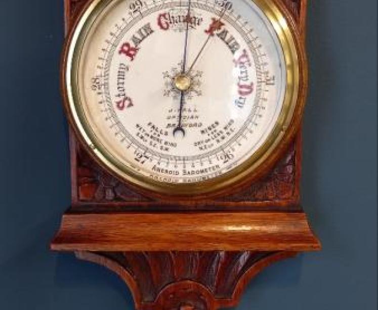 Small Victorian Oak Yorkshire Banjo Barometer - Image 3