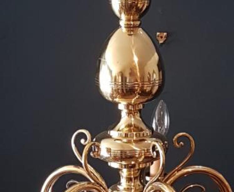 Edwardian 5 Arm Brass Chandelier - Image 4