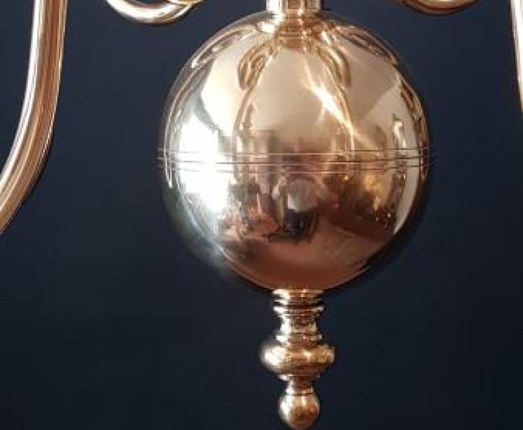 Edwardian 5 Arm Brass Chandelier - Image 7