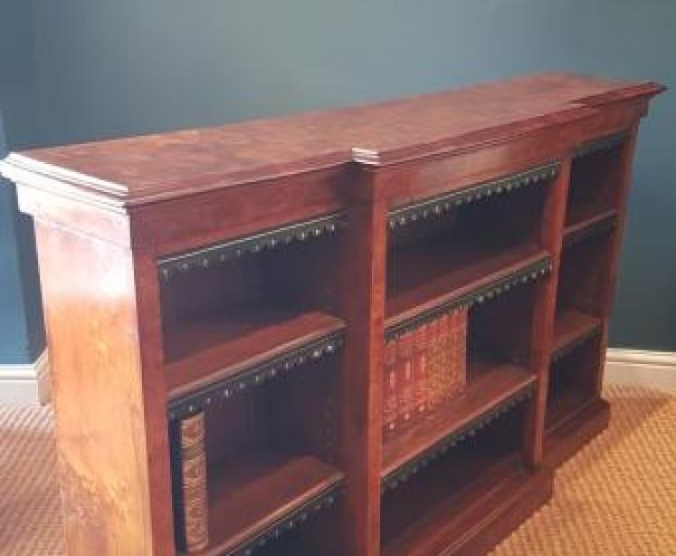  Victorian Burr Walnut Break Front Open Bookcase - Image 2