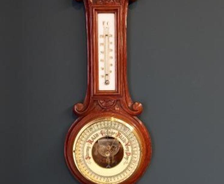 Victorian Oak Visible Works Banjo Barometer - Image 1
