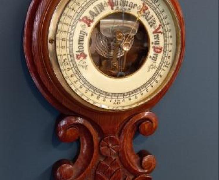 Victorian Oak Visible Works Banjo Barometer - Image 2