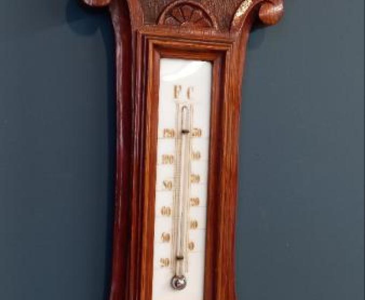 Victorian Oak Visible Works Banjo Barometer - Image 3