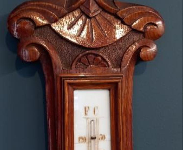 Victorian Oak Visible Works Banjo Barometer - Image 4