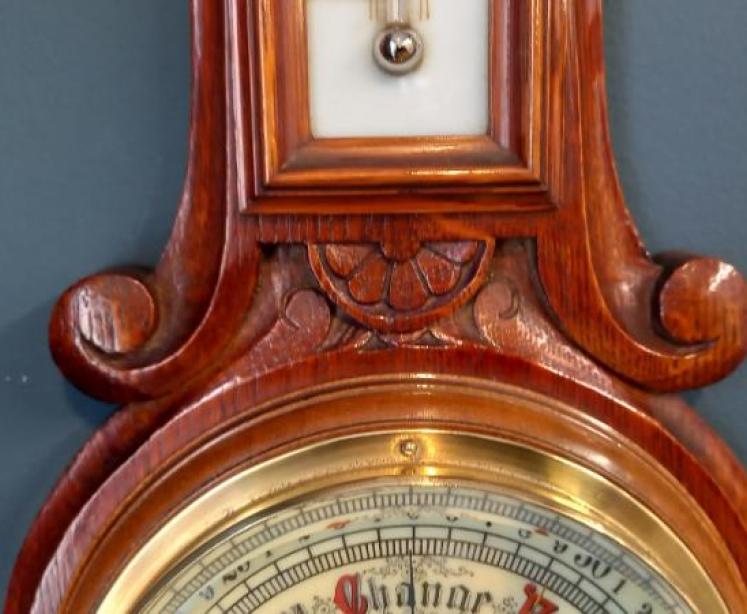 Victorian Oak Visible Works Banjo Barometer - Image 5