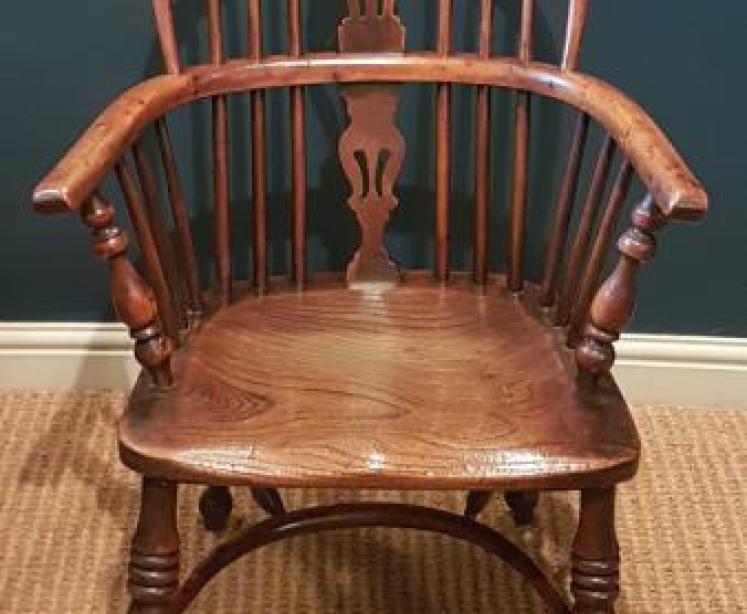 Victorian Yew Wood Windsor Chair with Crinoline Stretcher - Image 7