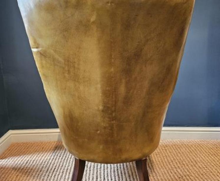 1920's Buttoned Olive Hide Open Arm Chair - Image 3