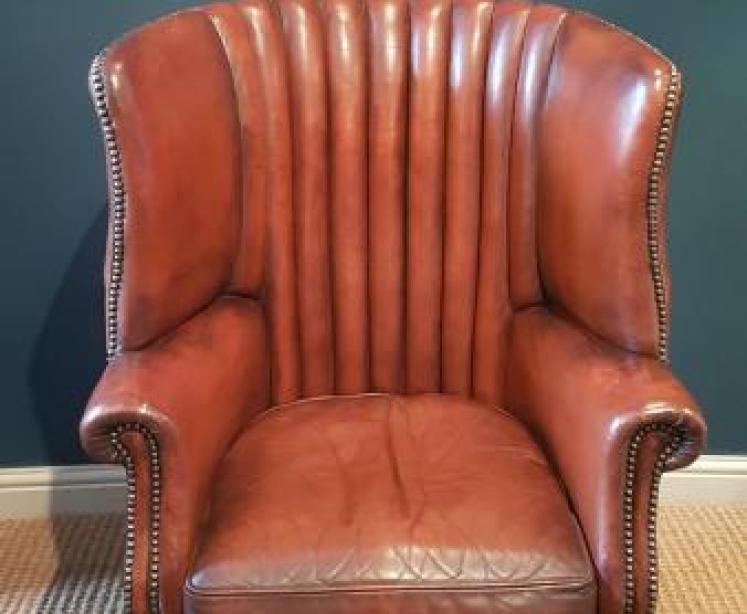 1920's Leather Barrel Back Arm Chair - Image 1