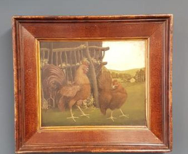 Victorian Oil Cockerel and Hen - Image 1